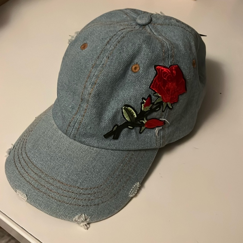embroidered rose vintage style  Jean material adjustable  cap